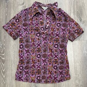 Vintage Purple and Orange Floral Women's Button Down Shirt